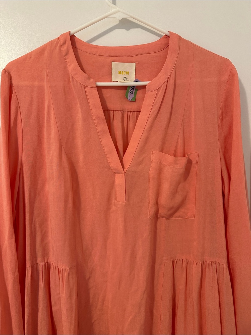Anthropologie Maeve Coral Laiken Henley Blouse Size 12 Women’s - Picture 5 of 9